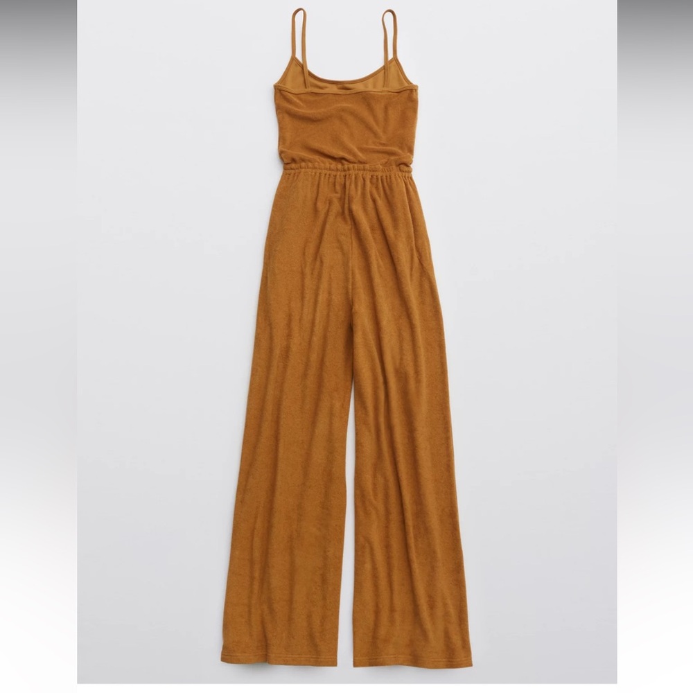 Aerie OFFLINE Terrycloth Wide Leg Jumpsuit in Golden Brown, Size S - Picture 3 of 15